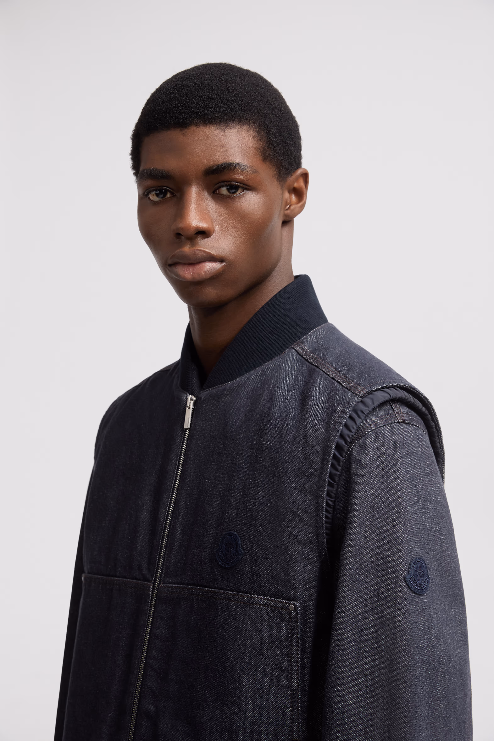 Ranche Denim Down Vest Men Denim Blue Moncler 4